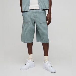 BoohooMAN Denim Textured Jorts in light blue